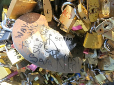 If you don't have a padlock, just write on one of the big metal hearts that were placed there by other lovers.